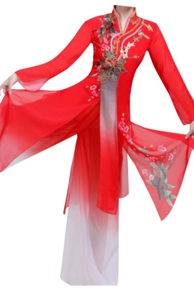 Design classical performance costumes, elegant Chinese style folk dance costumes, kite dance umbrella dance fan dance performance costumes SKDO004 side view